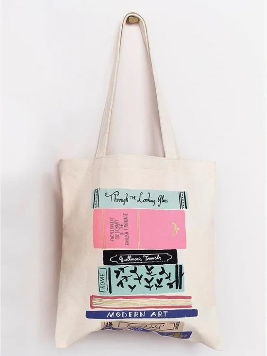 Kate Spade Canvas Book Stack Tote Bag in Cream - Picture 10 of 10